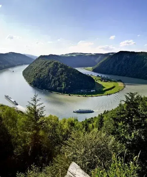 Méandre du Danube avec bateaux de croisière - Schlögener Schlinge - Autriche