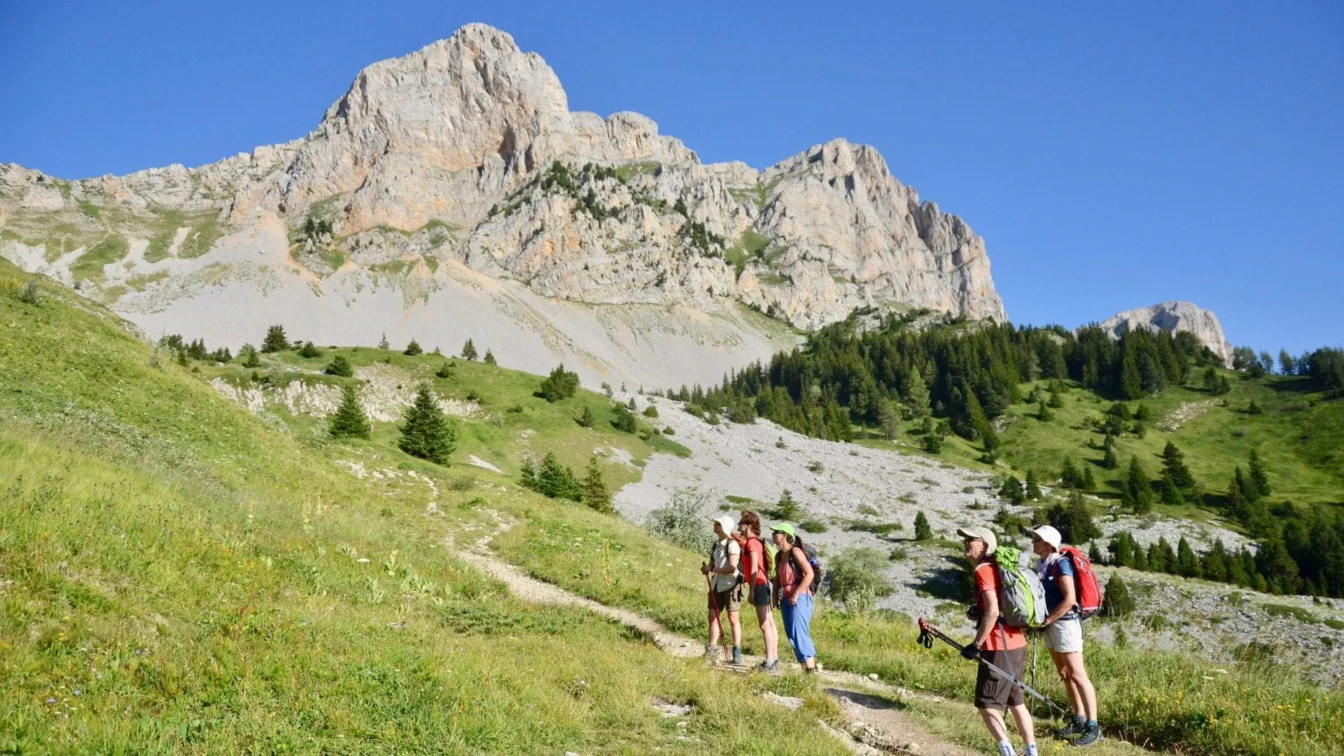 Groupe De Randonneurs Dans Les Hauts Plateaux Du Vercors Alpes Du Nord France Cmatthieu Offredi - Alpes