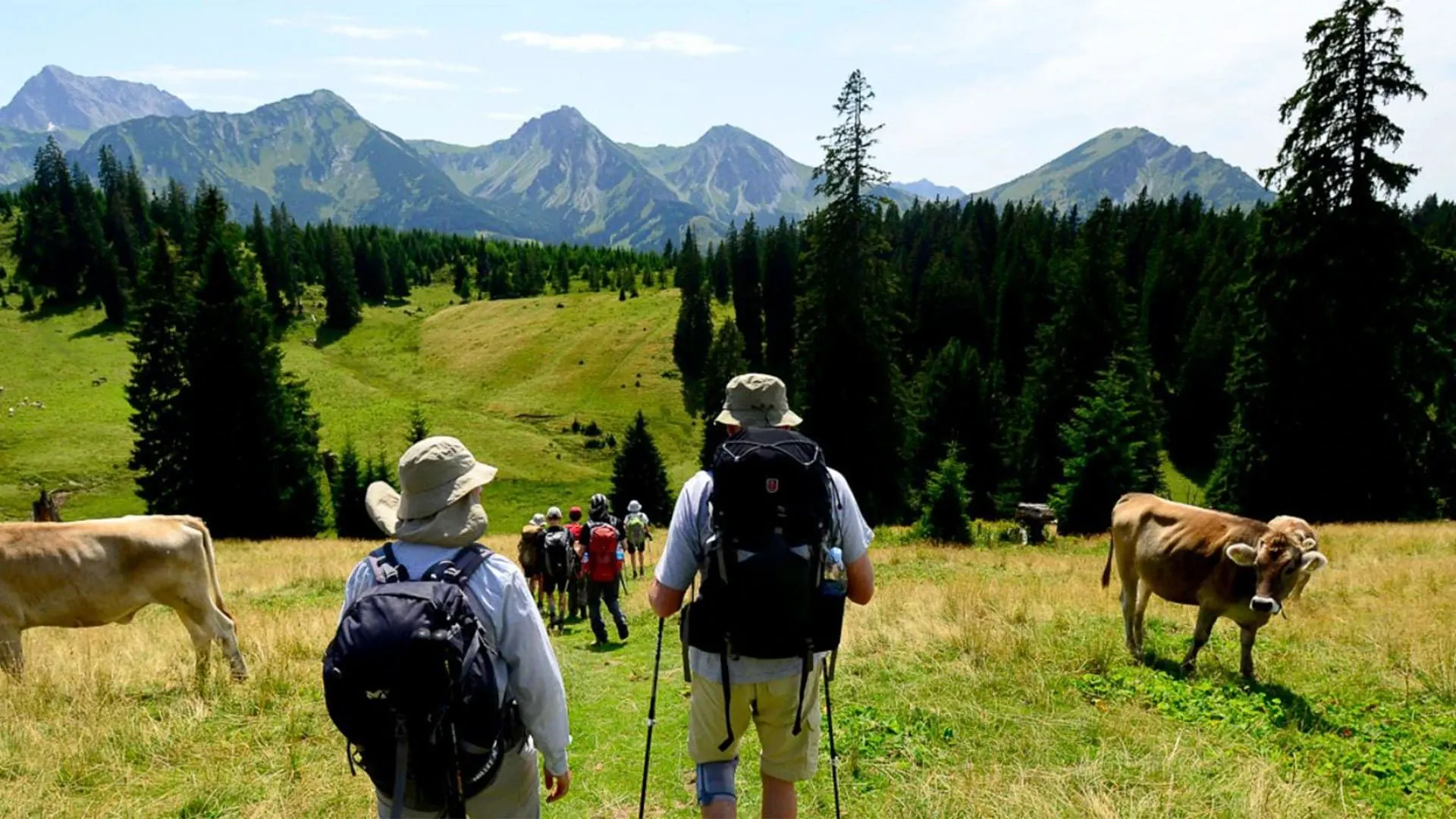 Randonneurs dans un alpage - Trek Munich-Côme
