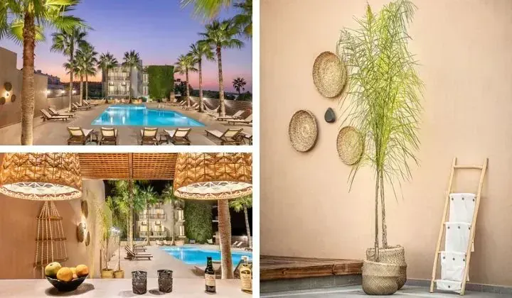 Hotel avec piscine et palmiers au coucher du soleil - La Canee Crete