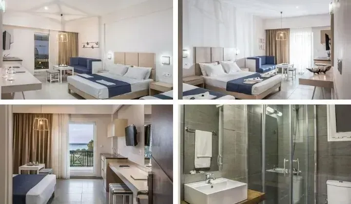 Chambre d'hotel moderne avec vue mer et salle de bain - La Canee Crete