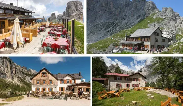 Refuges de montagne avec terrasses sur l'Alta Via 1 - Dolomites Italie