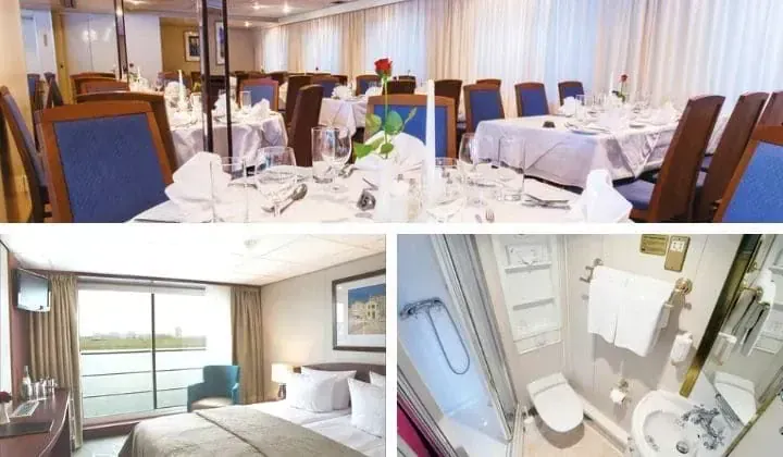 Restaurant cabine et salle de bain du MS Manon - Danube