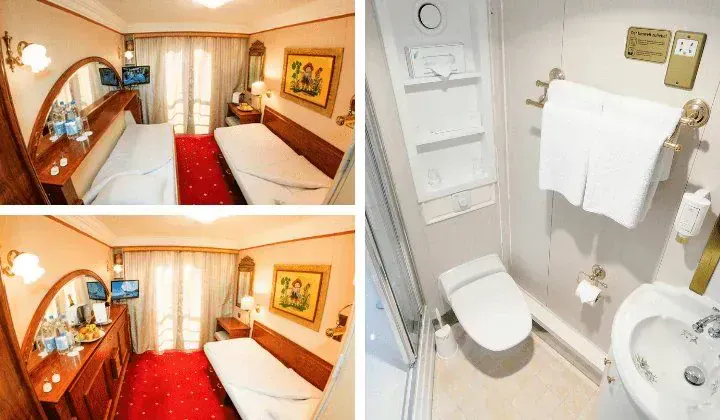 Cabine et salle de bain du bateau de croisiere - Danube