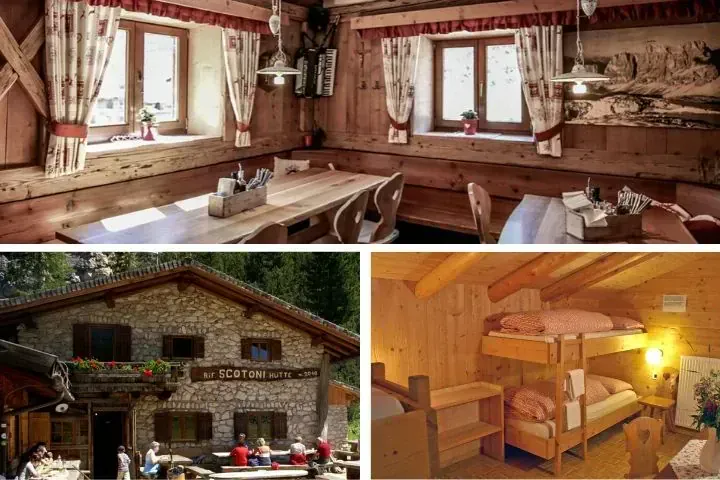 Refuge Scotoni avec terrasse salle et dortoir en bois - Dolomites Italie