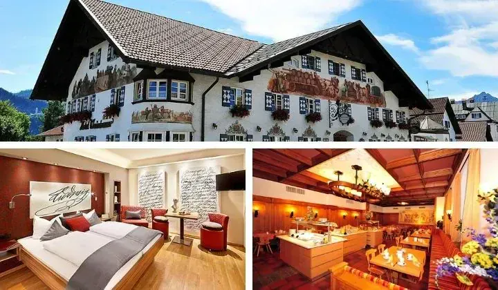 Hotel bavarois traditionnel avec fresques chambre et restaurant - Baviere Allemagne