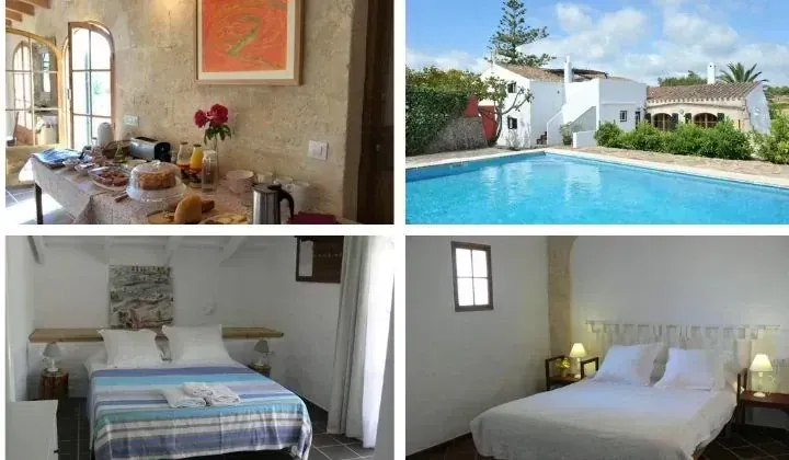 Finca traditionnelle avec piscine petit-dejeuner et chambres blanches - Minorque Espagne