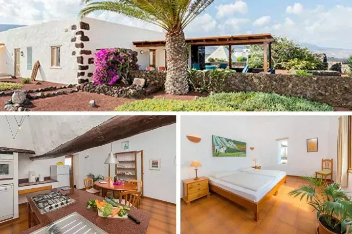 Villa blanche avec jardin tropical cuisine et chambre - Lanzarote Canaries