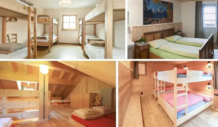 Dortoirs en bois avec lits superposes dans les refuges - Dolomites Italie